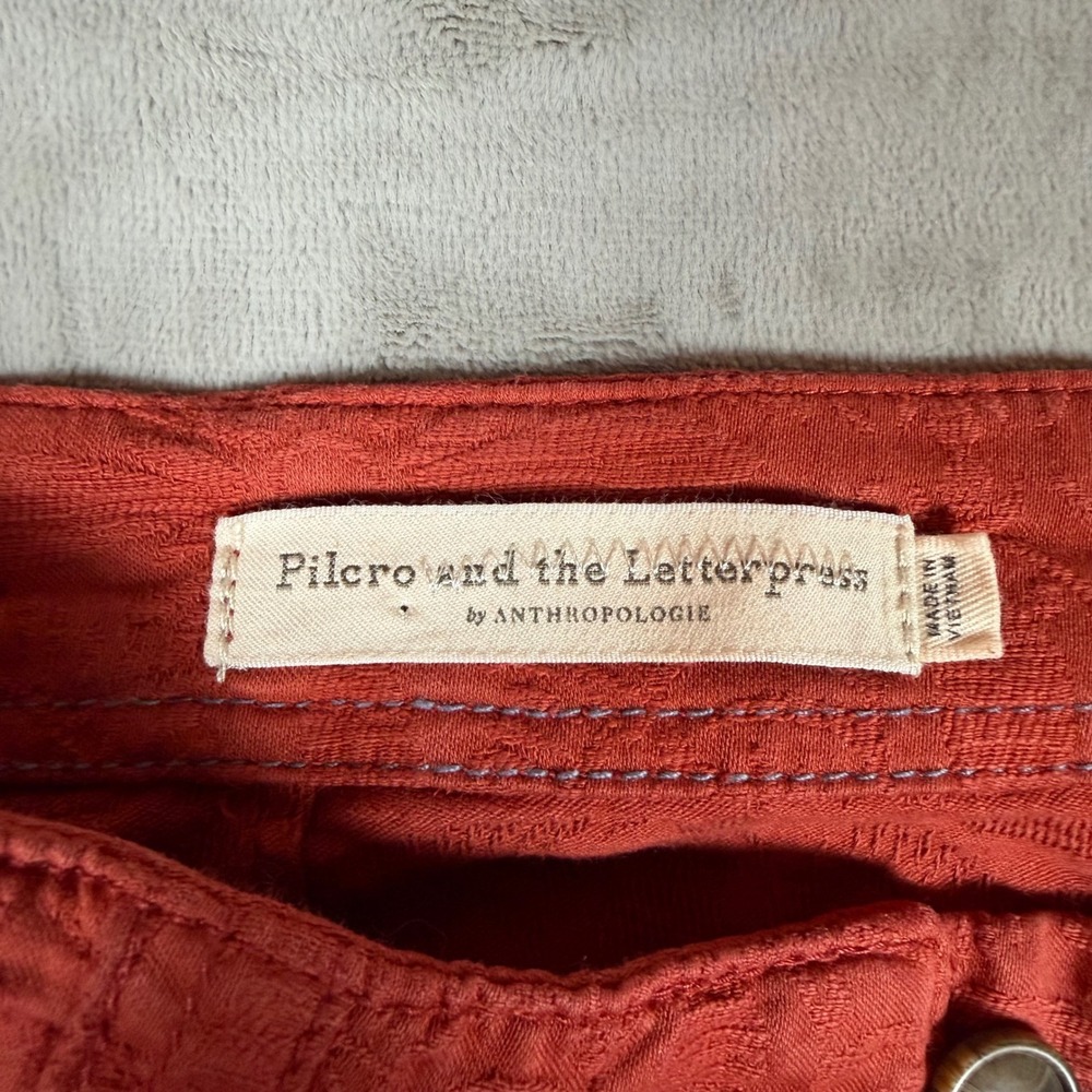 Anthropologie Pilcro High Rise Skinny Pants Rust Orange Floral Jacquard Size 32 - Picture 5 of 10